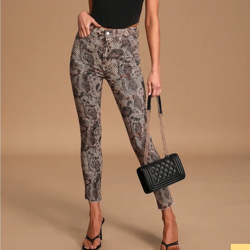 Free People Raw High-Rise Tan Snake Print Jegging